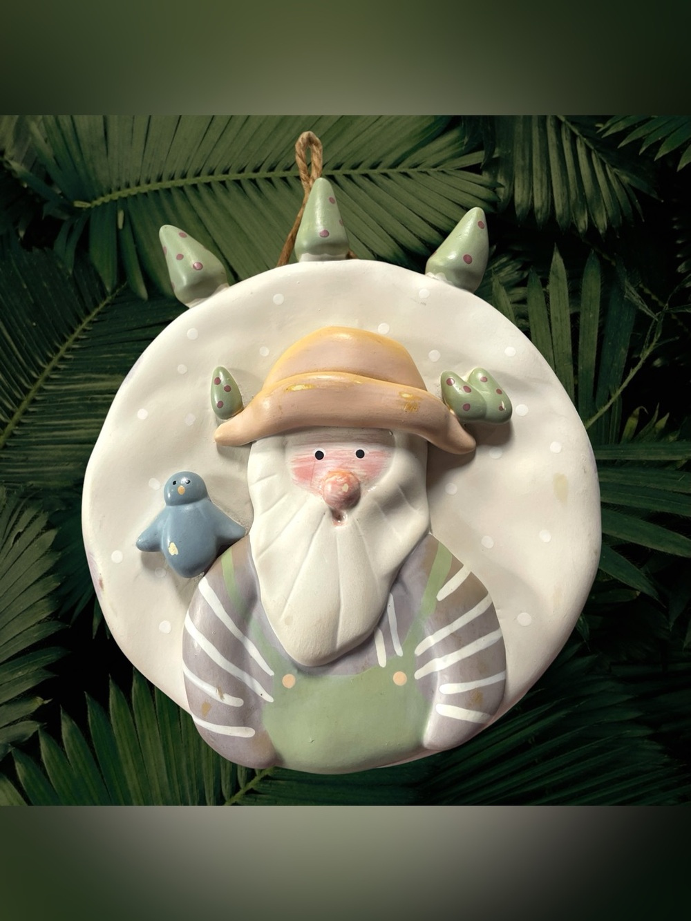 2019 Russ Country Santa 5” Terracotta Christmas Ornament Plaque By Bonnie Lynn
